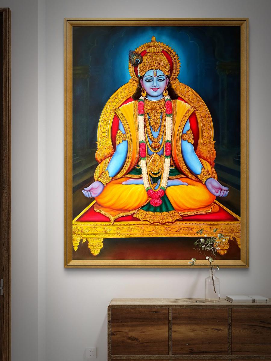 Krishna in Meditation shown on a wall