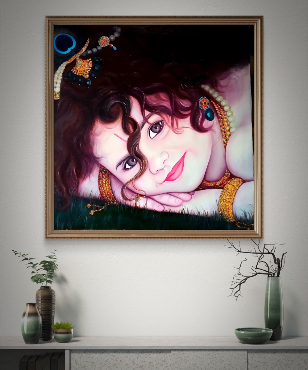 Little Krishna Resting shown on a wall