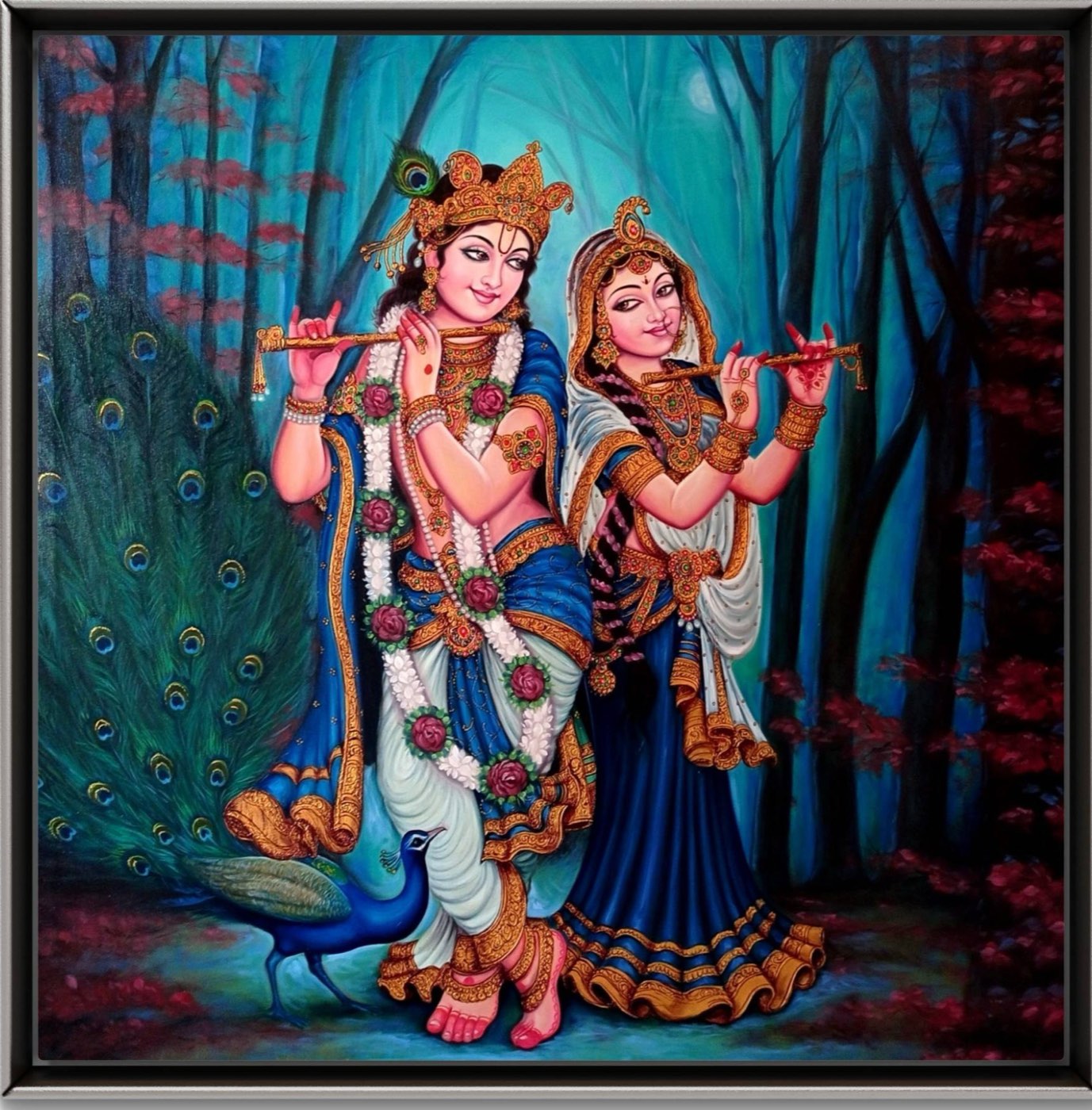 Radha Krishna in the Moonlit Forest