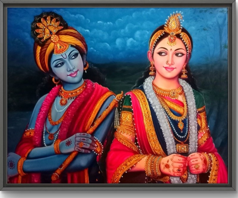 Radha Krishna under the Night Sky
