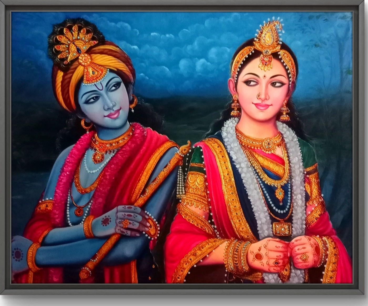 Radha Krishna under the Night Sky