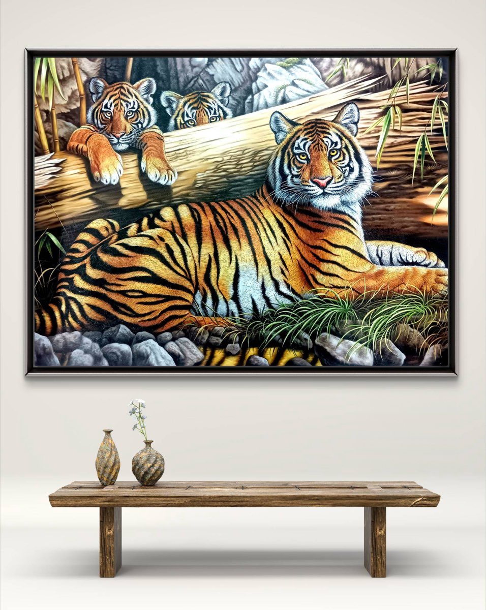Big Cats Calling: Tiger Family shown on a wall