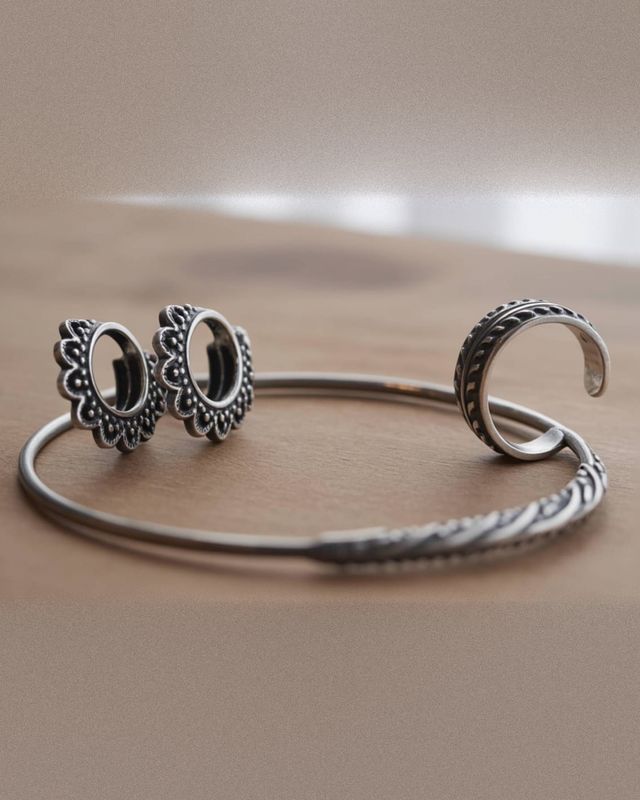 Oxidised Flower Set